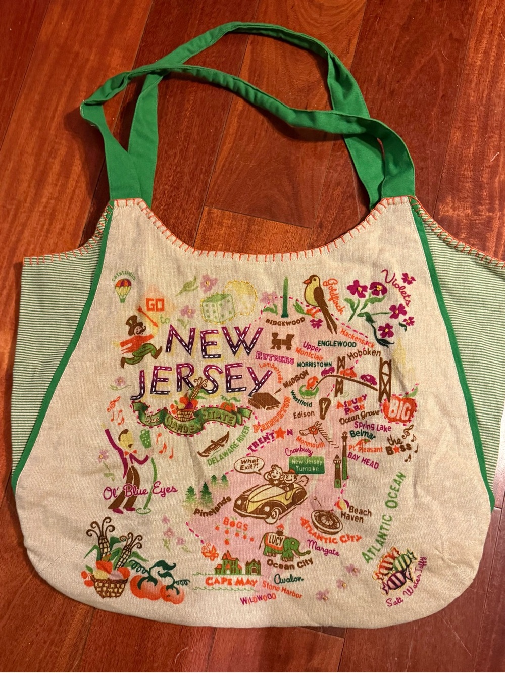 New With Tags Cat Studio Green and Cream Striped Canvas Tote